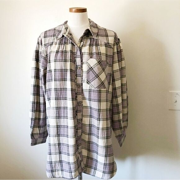 Free People Tunic Wild Side Plaid Tie Back Slouchy Size XS - Picture 4 of 8